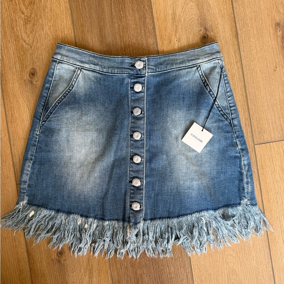 Sneak Peek Dresses & Skirts - Sneak Peek Blue Washed Denim Mini Skirt with Frayed Hem